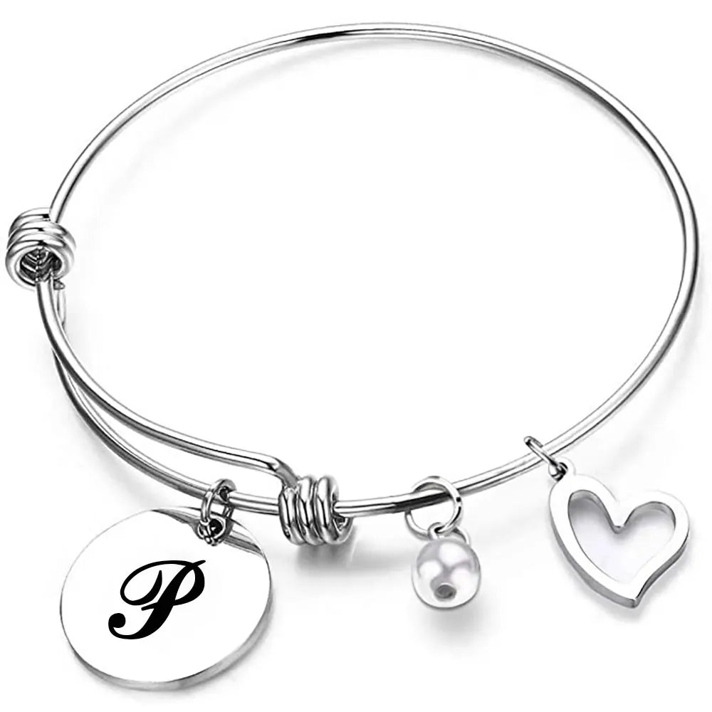 Stainless Steel Initial  Alphabet Bracelets & Bangles For Women Charms Tag Letter Bracelets Jewelry Bangle For Valentines Gift