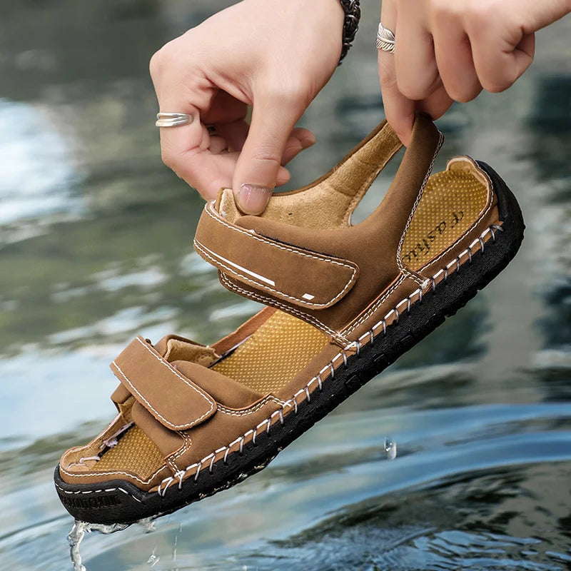 Leather Sandals Men's Summer 2023 Handmade Wild New Beach Sports Casual Shoes Large Size Breathable Hole Sandals slippers