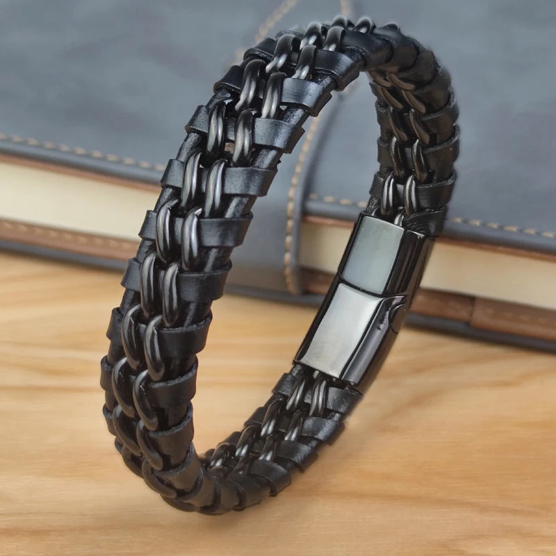 Genuine Leather Bracelet with Gold Magnetic Clasp