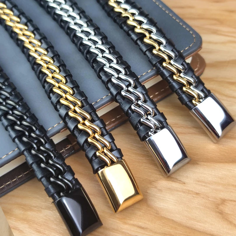 Genuine Leather Bracelet with Gold Magnetic Clasp
