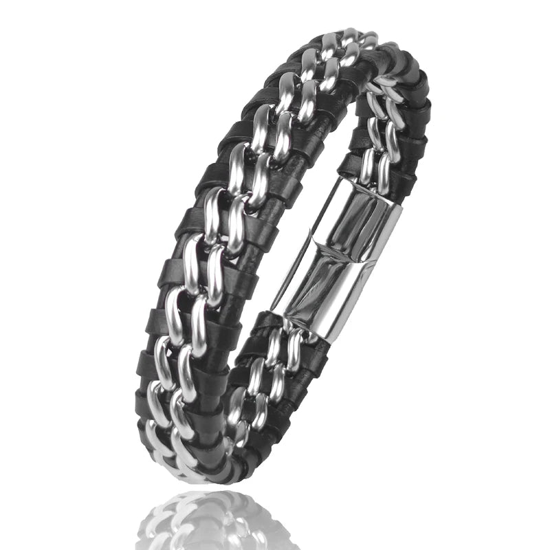 Genuine Leather Bracelet with Gold Magnetic Clasp