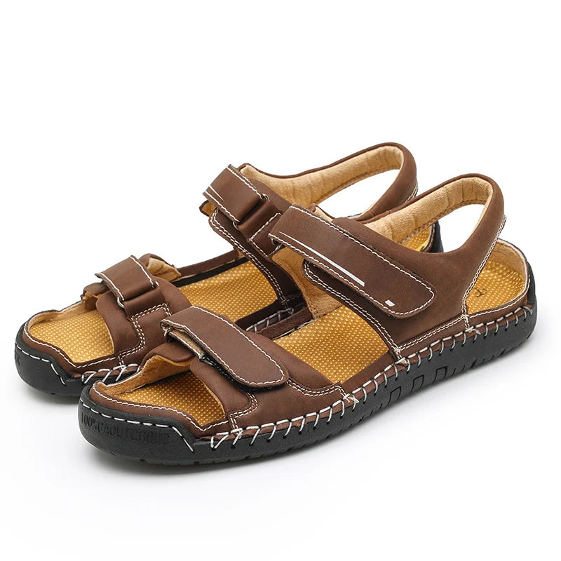 Leather Sandals Men's Summer 2023 Handmade Wild New Beach Sports Casual Shoes Large Size Breathable Hole Sandals slippers