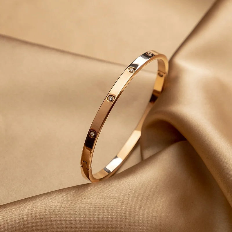 Gold Stainless Steel Couple's Bangle Bracelet