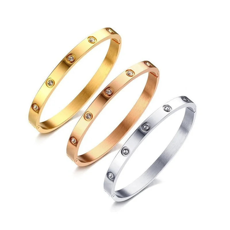 Gold Stainless Steel Couple's Bangle Bracelet