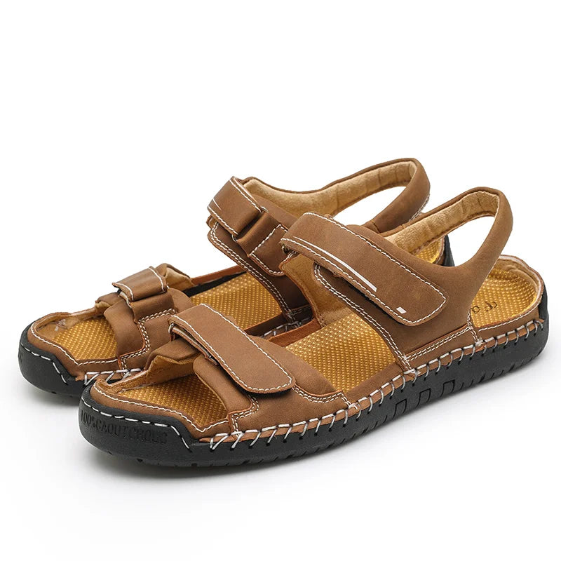 Leather Sandals Men's Summer 2023 Handmade Wild New Beach Sports Casual Shoes Large Size Breathable Hole Sandals slippers