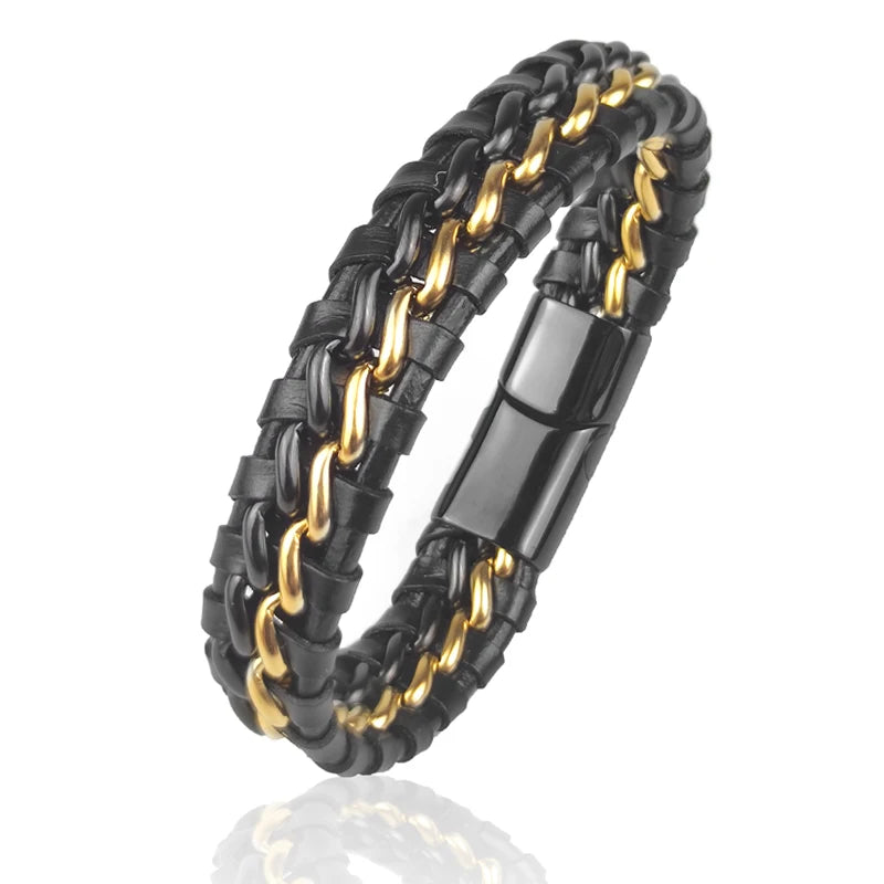 Genuine Leather Bracelet with Gold Magnetic Clasp