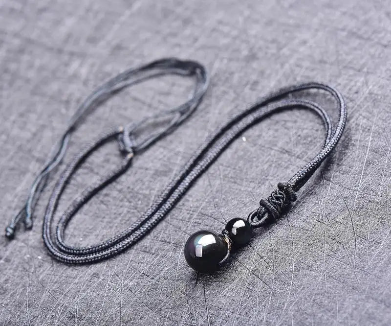 Black Obsidian Rainbow Eye Beads Ball Natural Stone Pendant Transfer Good Luck Love Crystal Jewelry Free Rope For Women and Men