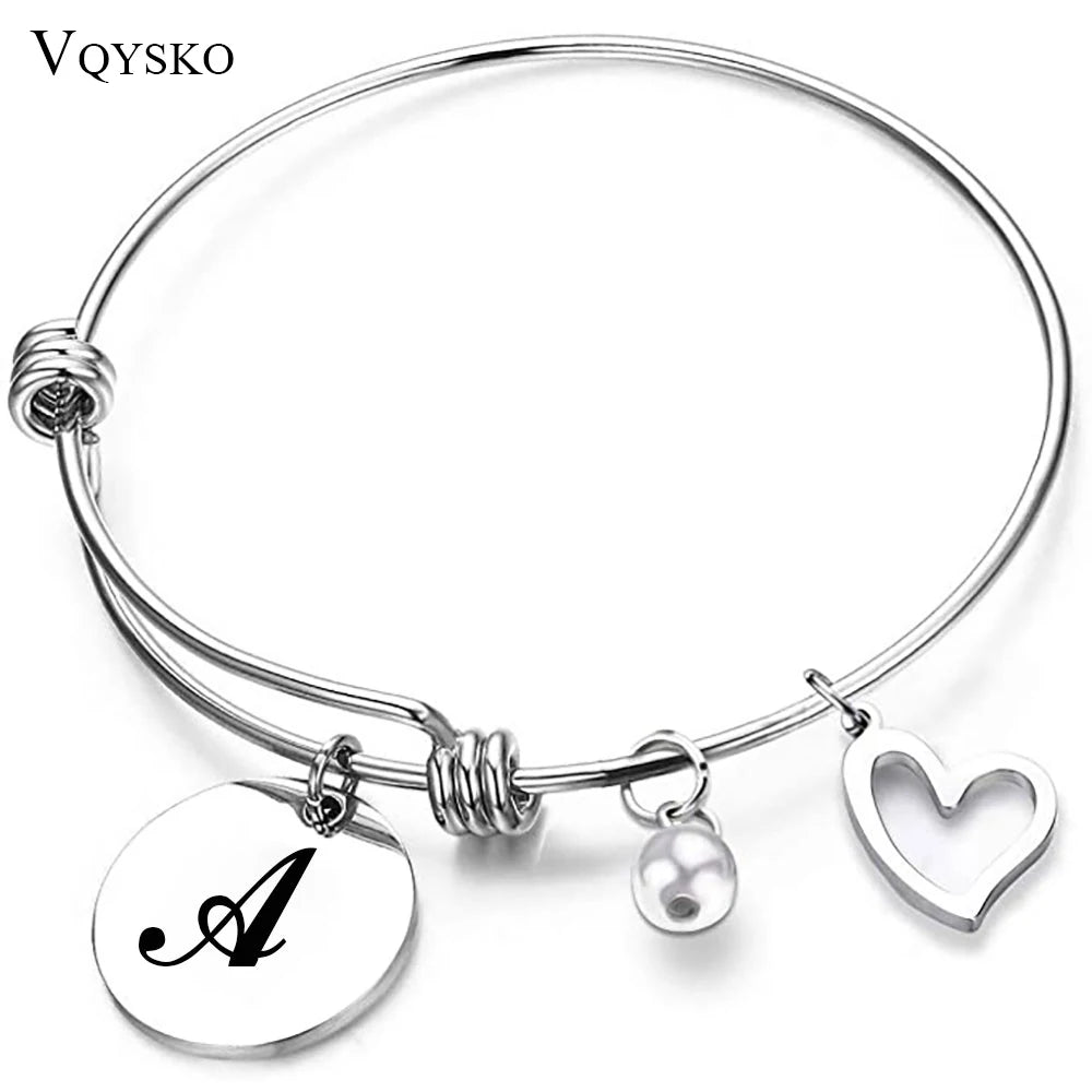 Stainless Steel Initial  Alphabet Bracelets & Bangles For Women Charms Tag Letter Bracelets Jewelry Bangle For Valentines Gift
