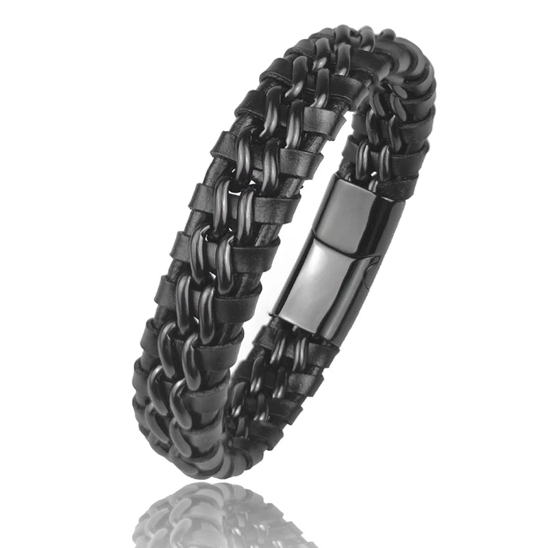 Genuine Leather Bracelet with Gold Magnetic Clasp