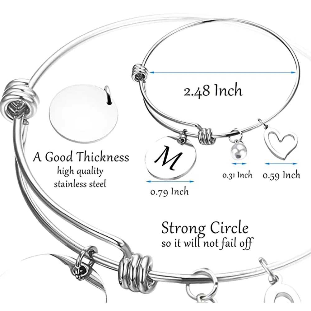 Stainless Steel Initial  Alphabet Bracelets & Bangles For Women Charms Tag Letter Bracelets Jewelry Bangle For Valentines Gift