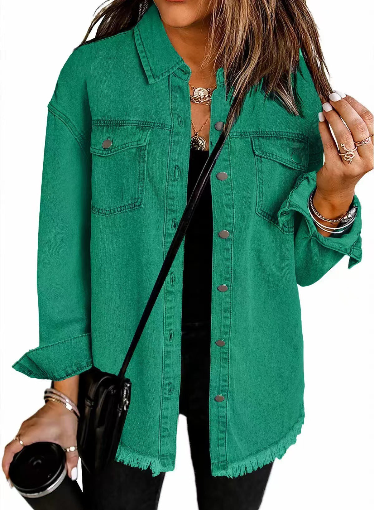 Cross-border New Washed Denim Shirt Jacket 2024 European and American Women's Autumn and Winter Distinctive Street Style Edge Hem Jacket