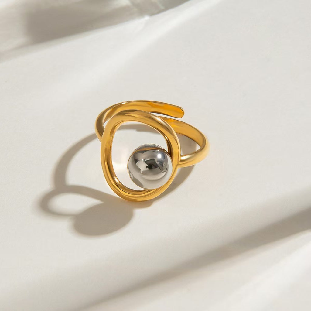 Bague Anneau Acier Inoxydable Bicolore – Style Tendance