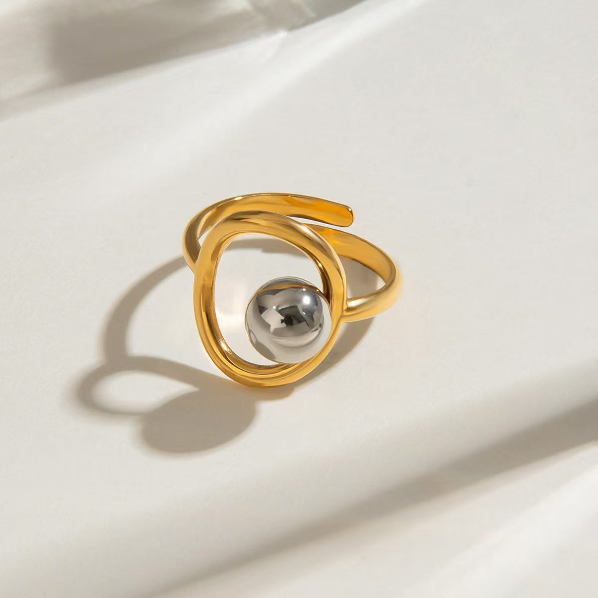 Bague Anneau Acier Inoxydable Bicolore – Style Tendance