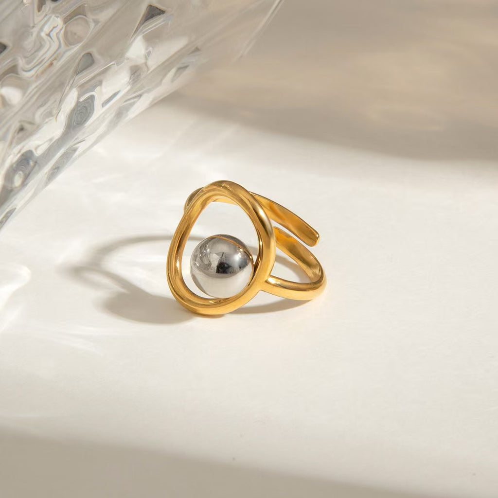 Bague Anneau Acier Inoxydable Bicolore – Style Tendance