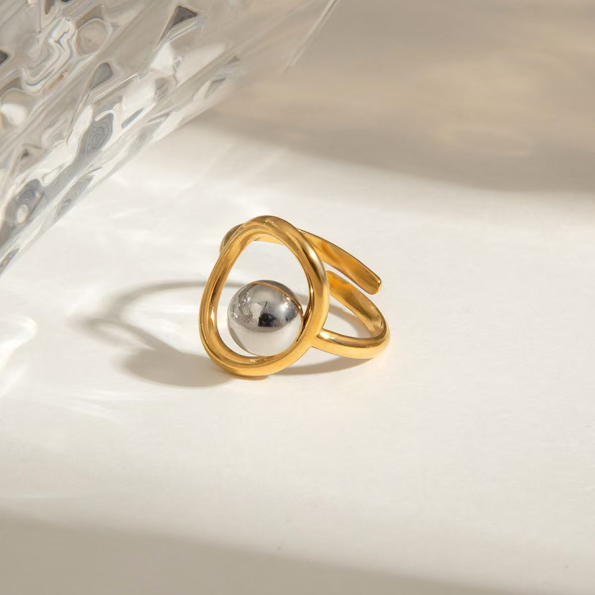 Bague Anneau Acier Inoxydable Bicolore – Style Tendance