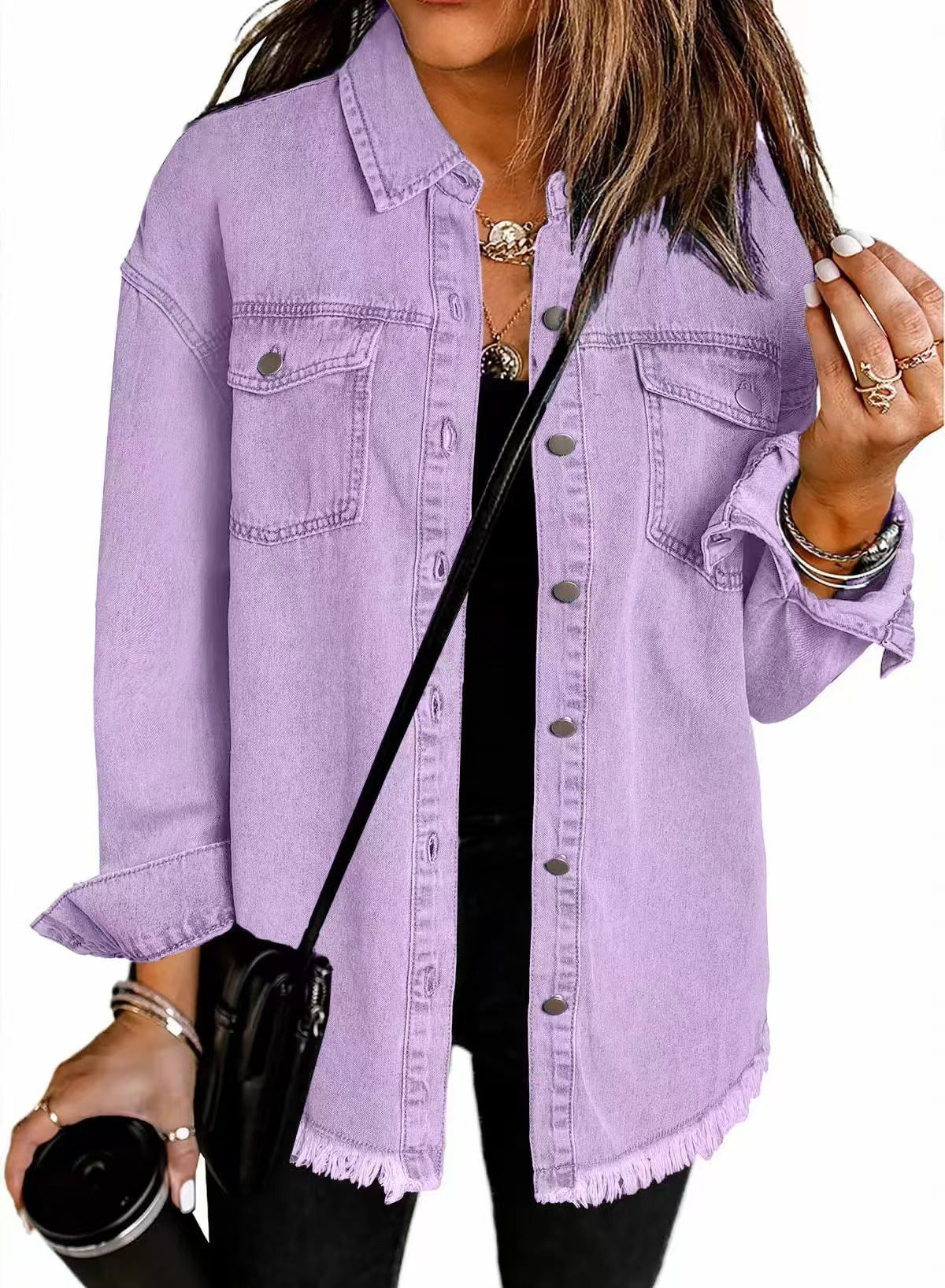 Cross-border New Washed Denim Shirt Jacket 2024 European and American Women's Autumn and Winter Distinctive Street Style Edge Hem Jacket