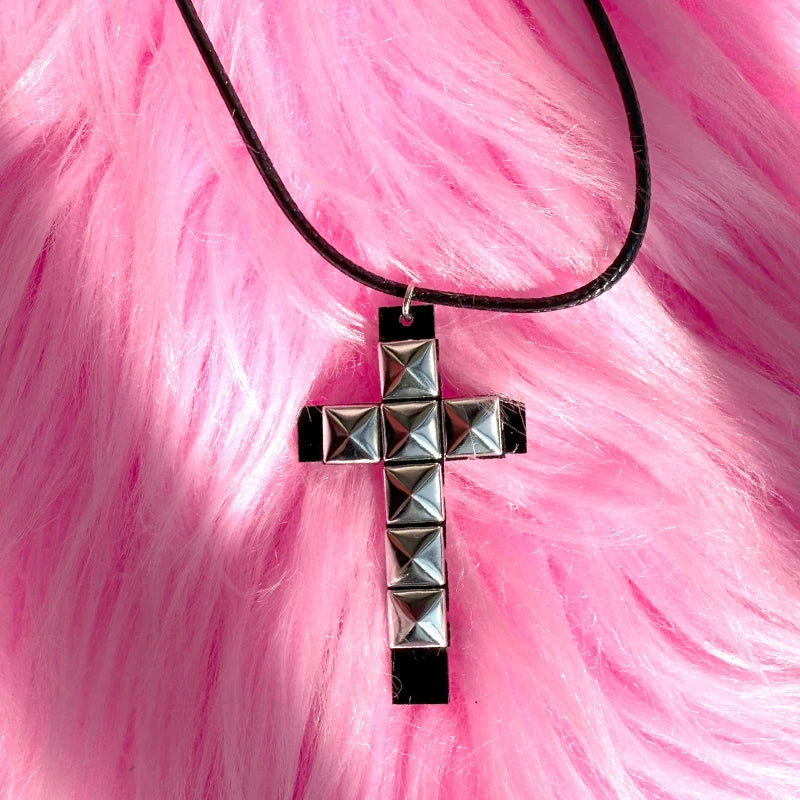 Punk Rock Style Riveted Cross Necklace