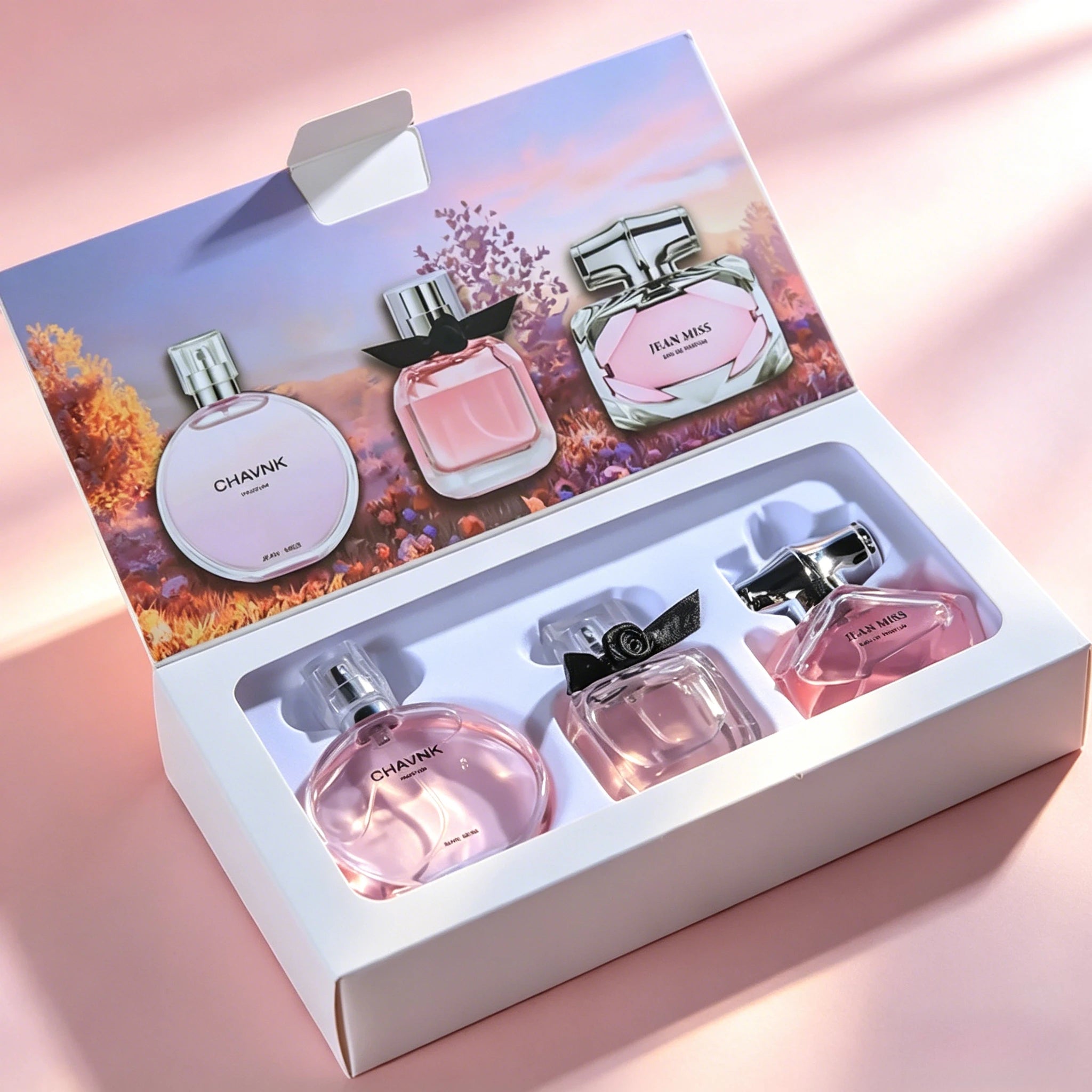 Women EDT Perfume Set 3Pcs Floral Natural Fresh Aroma Long Lasting Fragrance Comparable to Luxury Brand Scent Floral Perfume