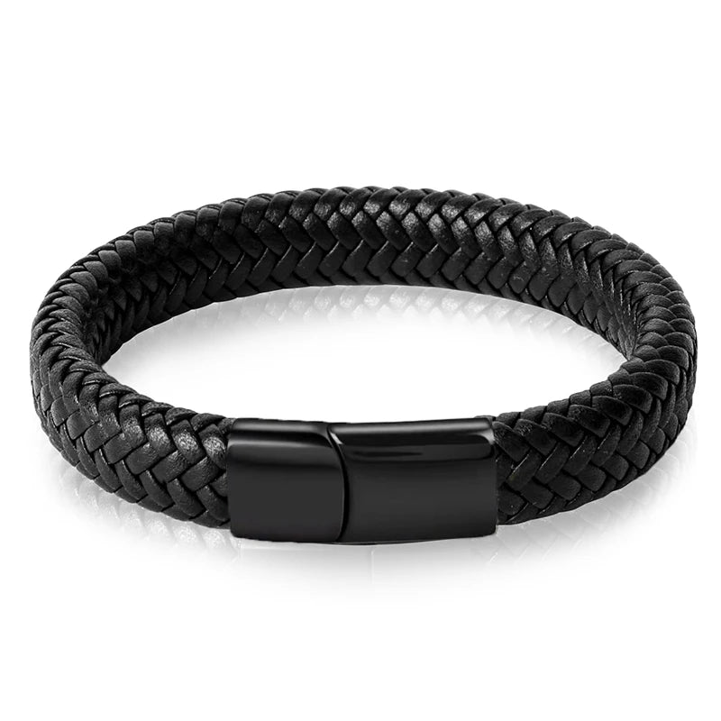 Men's Braided Leather Bracelet with Steel Clasp