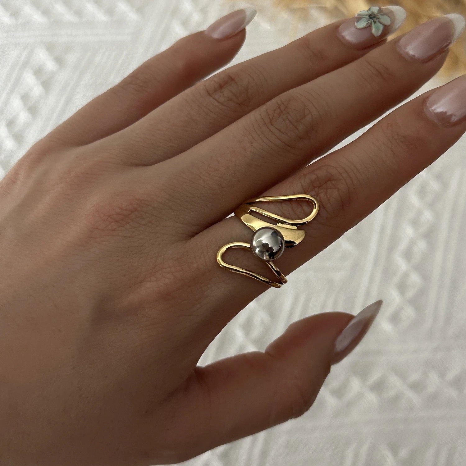 Bague Bicolore Géométrique Ajourée