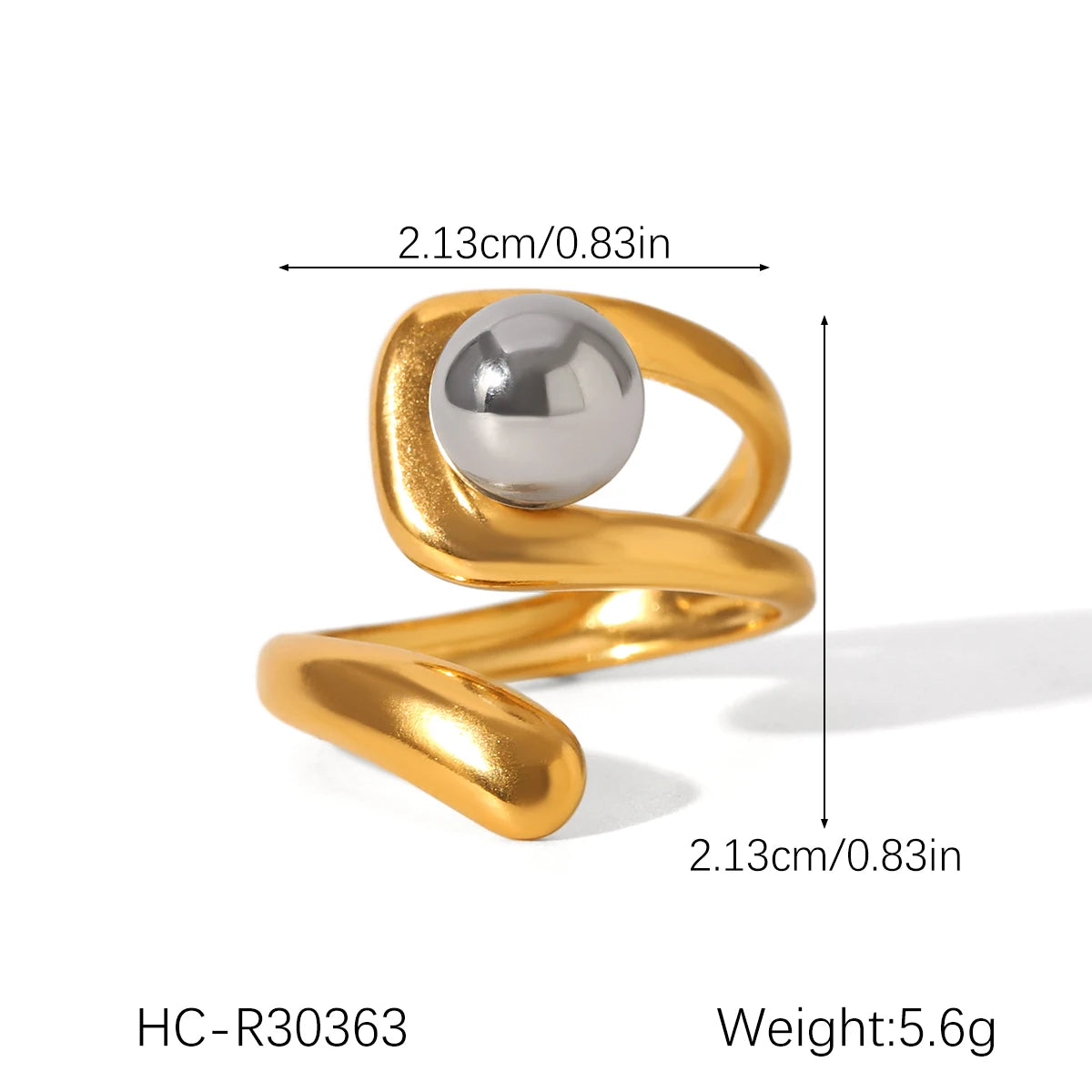Bague Boule Acier Ligne Irrégulière Femme
