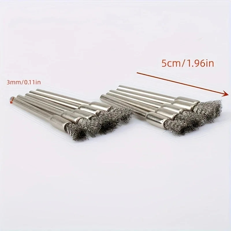 10Pcs Stainless Steel Wire Brushes with a 3.17mm Handle - Ideal for Rotating Tools, Ideal for Cleaning, Rust Removal and Sanding