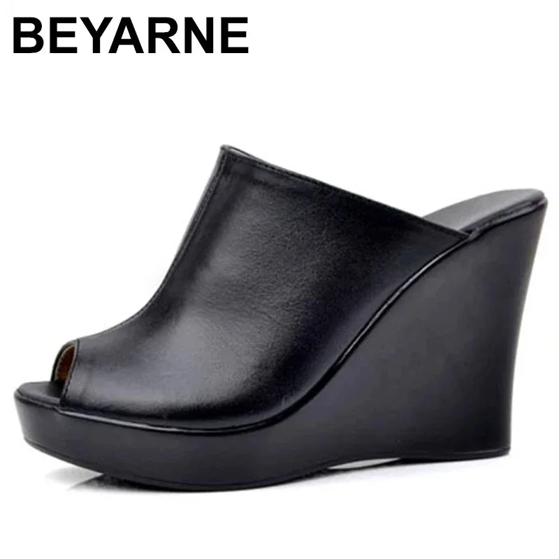 Brand Sandals Summer Slippers Women Sandals Shoes  New Soft Real Leather Sandals Comfort Wedge High Heel Slippers