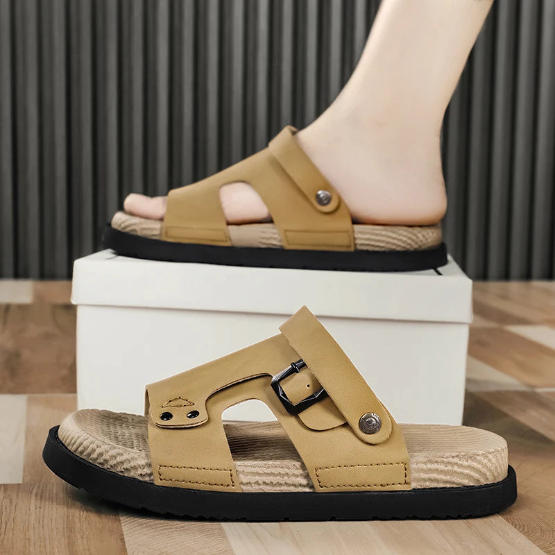 Sandal Men's 2025 Summer New Outdoor Sports Soft-soled Beach Shoes, Trendy and Versatile, Driving with Two Pairs of Flip-flops