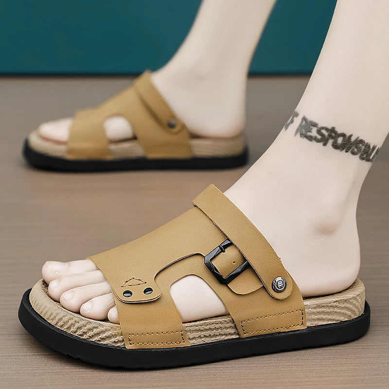 Sandal Men's 2025 Summer New Outdoor Sports Soft-soled Beach Shoes, Trendy and Versatile, Driving with Two Pairs of Flip-flops
