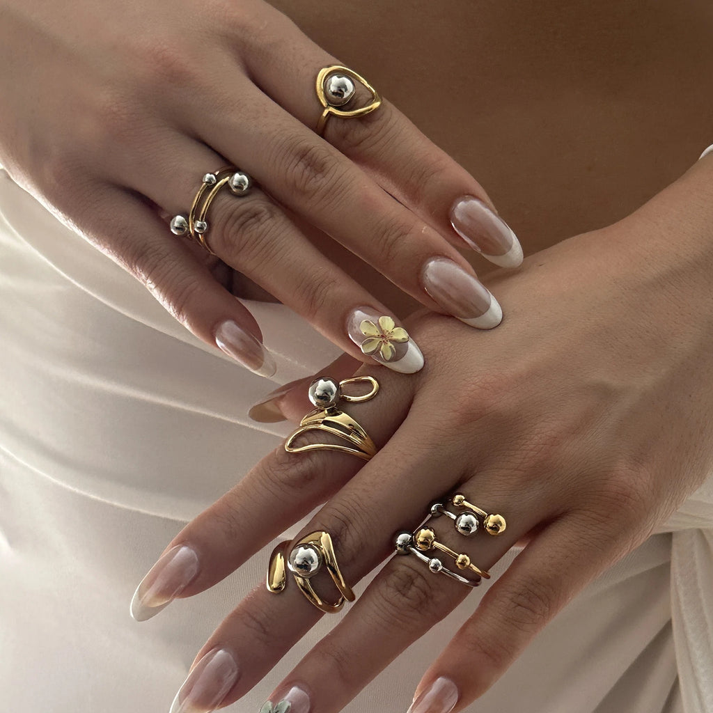 Bague Bicolore Géométrique Ajourée