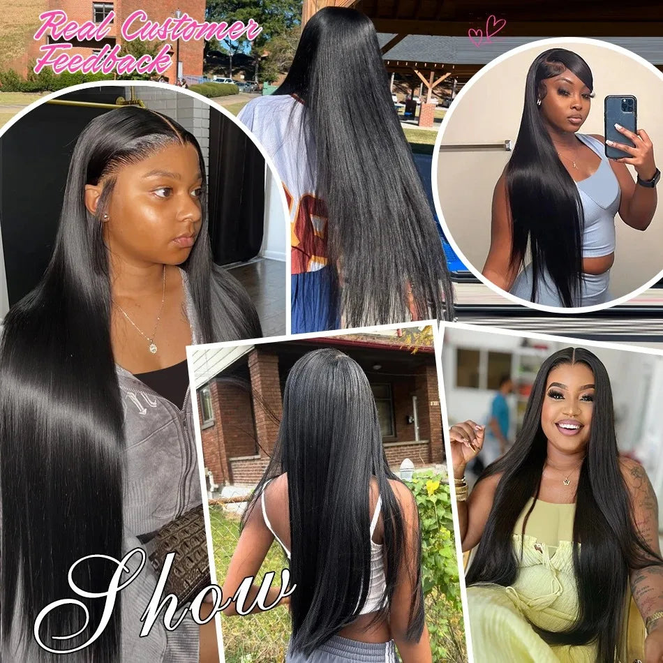 13x6 Lace Front Wigs Human Hair Pre Plucked Straight Human Hair Wig 200% Density HD Lace Frontal Wigs for Women Natural Black