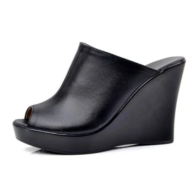 Brand Sandals Summer Slippers Women Sandals Shoes  New Soft Real Leather Sandals Comfort Wedge High Heel Slippers