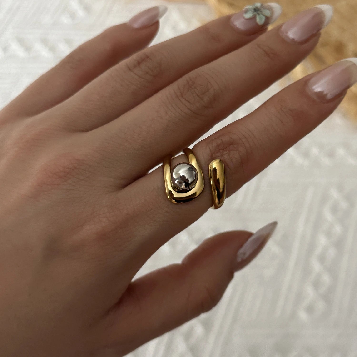 Bague Bicolore Géométrique Ajourée