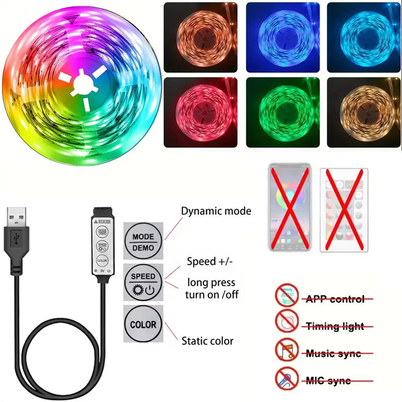 USB LED Strip Lights APP Control Color Changing 5050 RGB Led Light Flexible Lamp Tape for Room Decoration TV Backlight Diode