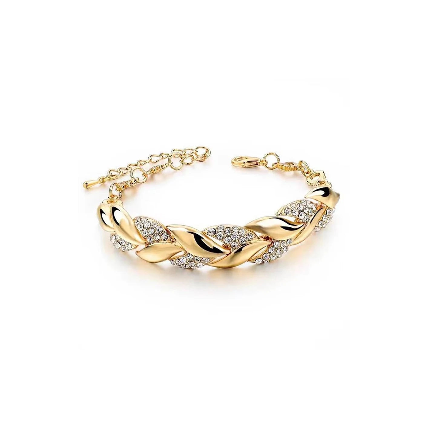 Braided Leaf Bracelet with Crystal Charm