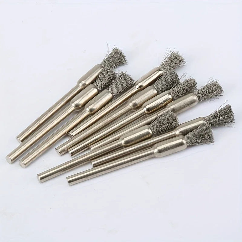 10Pcs Stainless Steel Wire Brushes with a 3.17mm Handle - Ideal for Rotating Tools, Ideal for Cleaning, Rust Removal and Sanding