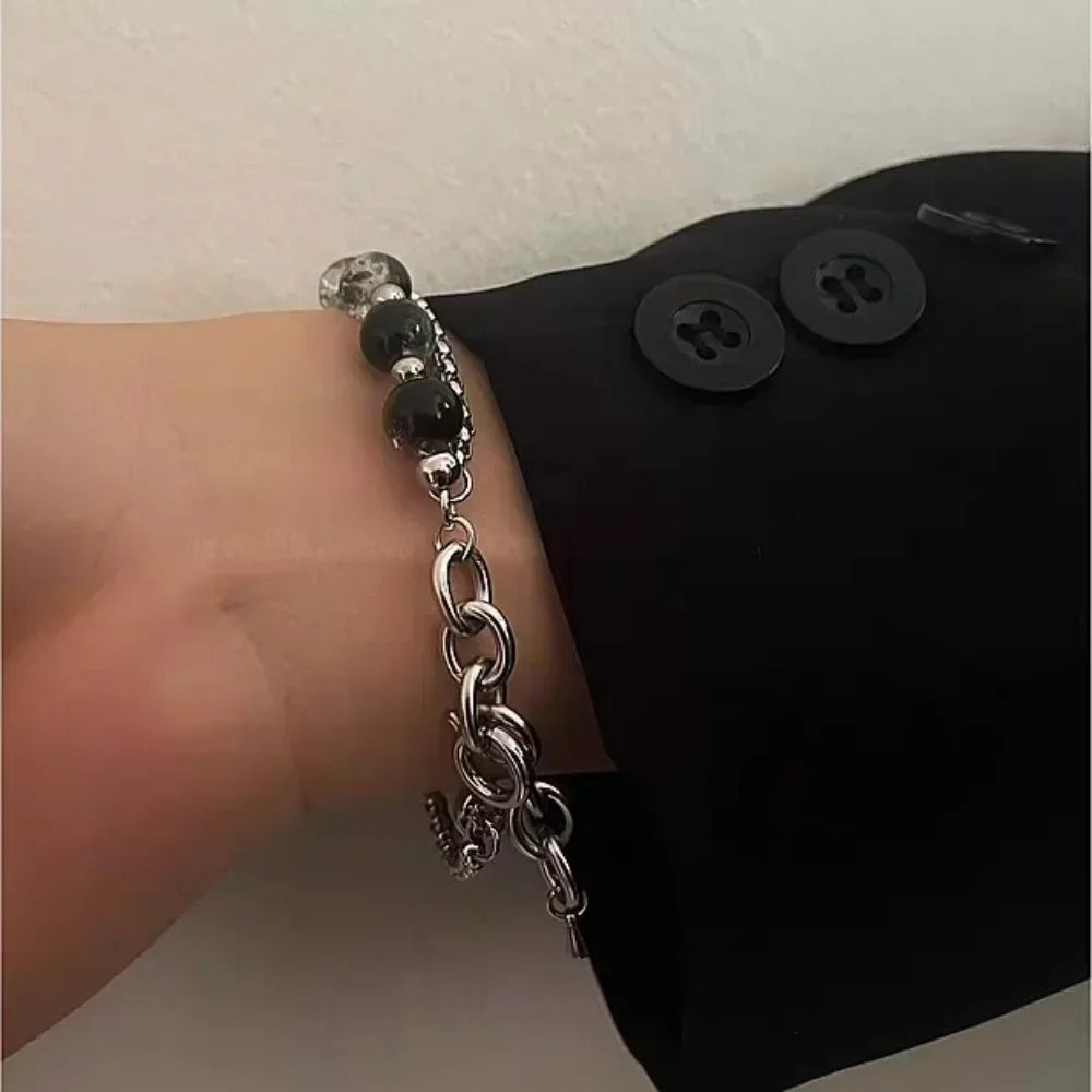 Black Crackle Bead Bracelet