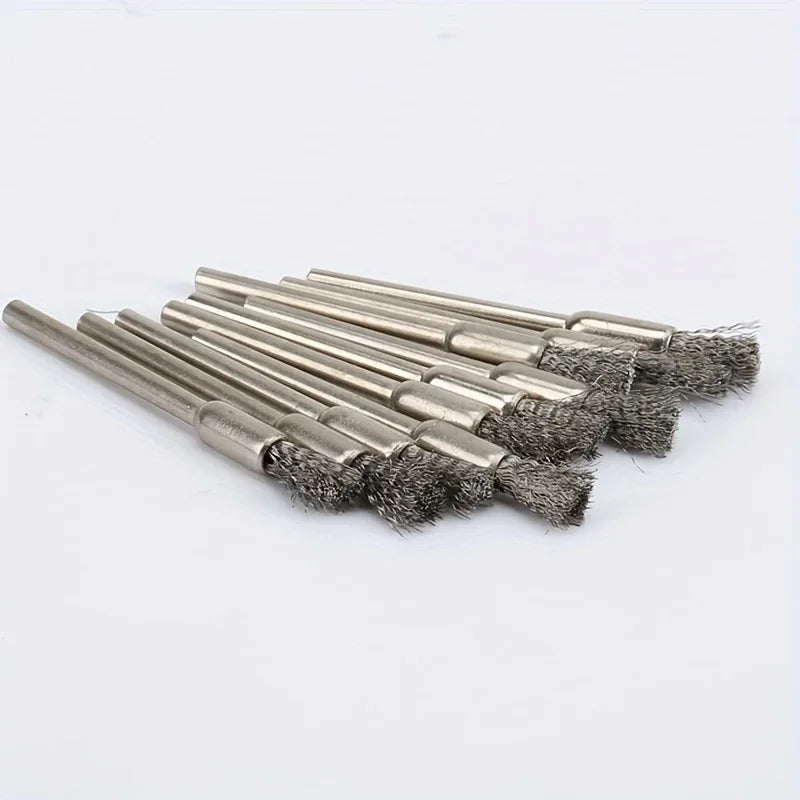 10Pcs Stainless Steel Wire Brushes with a 3.17mm Handle - Ideal for Rotating Tools, Ideal for Cleaning, Rust Removal and Sanding
