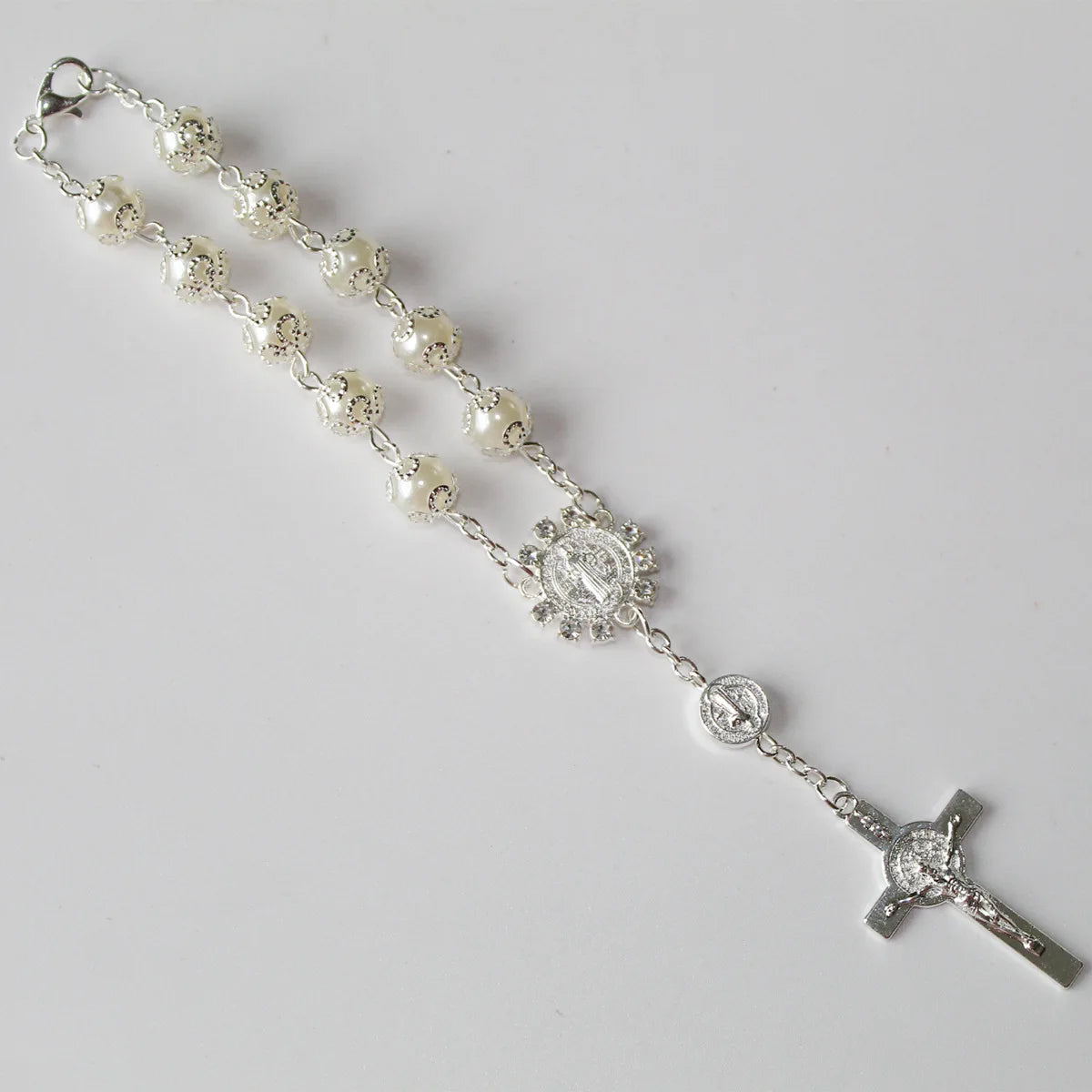 Cross Rosary Bracelet with Glass Beads