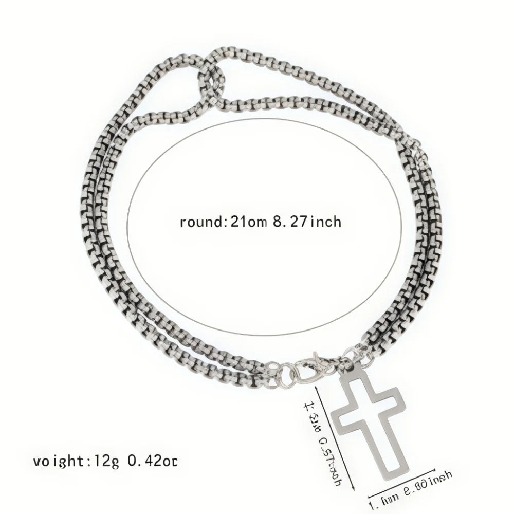 Silver Double-Chain Cross Bracelet