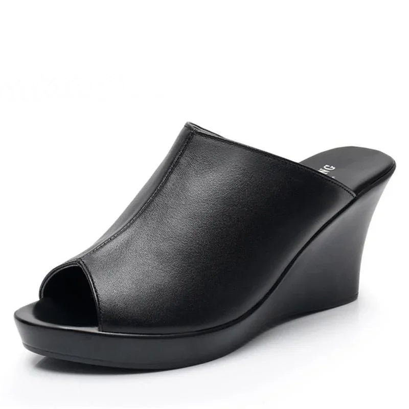 Brand Sandals Summer Slippers Women Sandals Shoes  New Soft Real Leather Sandals Comfort Wedge High Heel Slippers