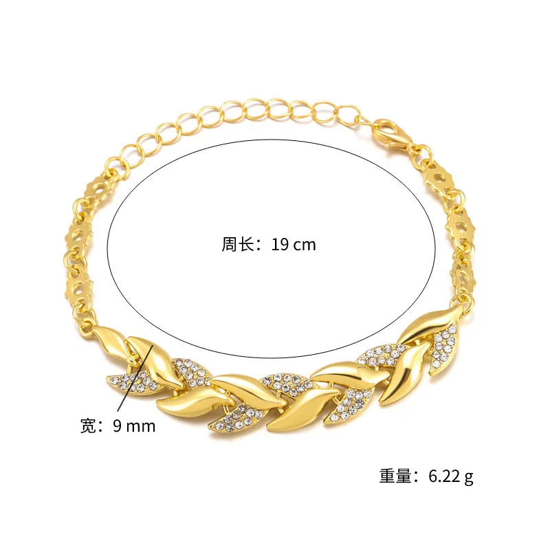 Braided Leaf Bracelet with Crystal Charm