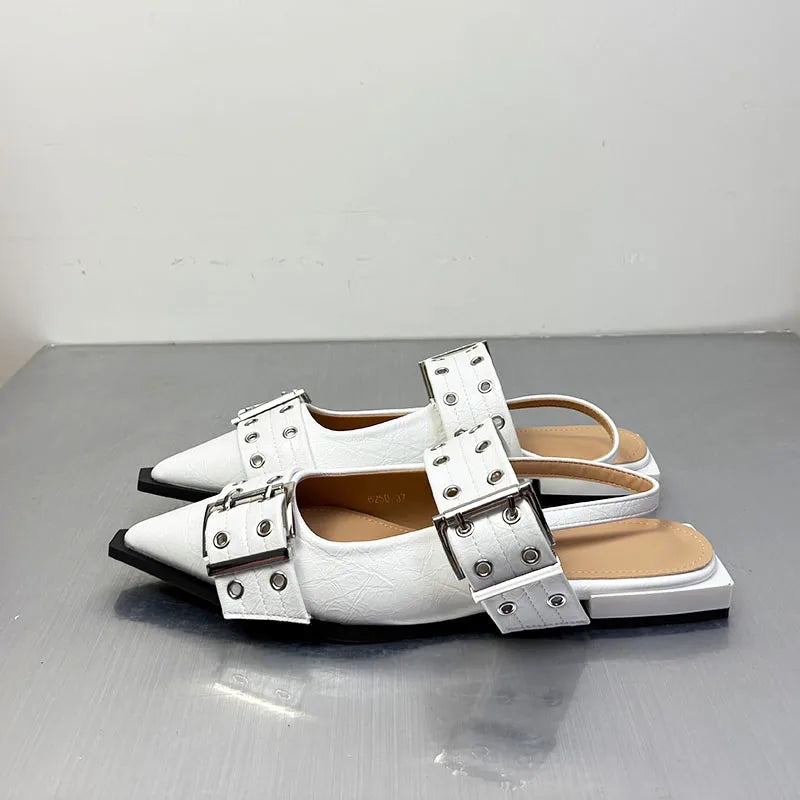 New Women Sandals Shoes Pointed Toe 2025 Spring Fashion Shallow Footwear Slingbacks Ladies Sandals Flats Shoes Big size
