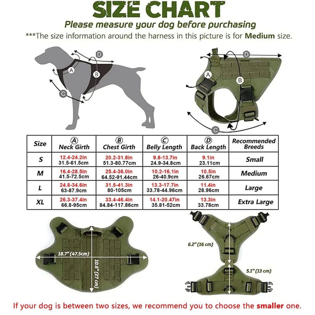 Tactical Dog Harness Leash Collar Molle Pouches for Medium Large Dogs Training Military Pet Vest Adjustable Service Dog Harness