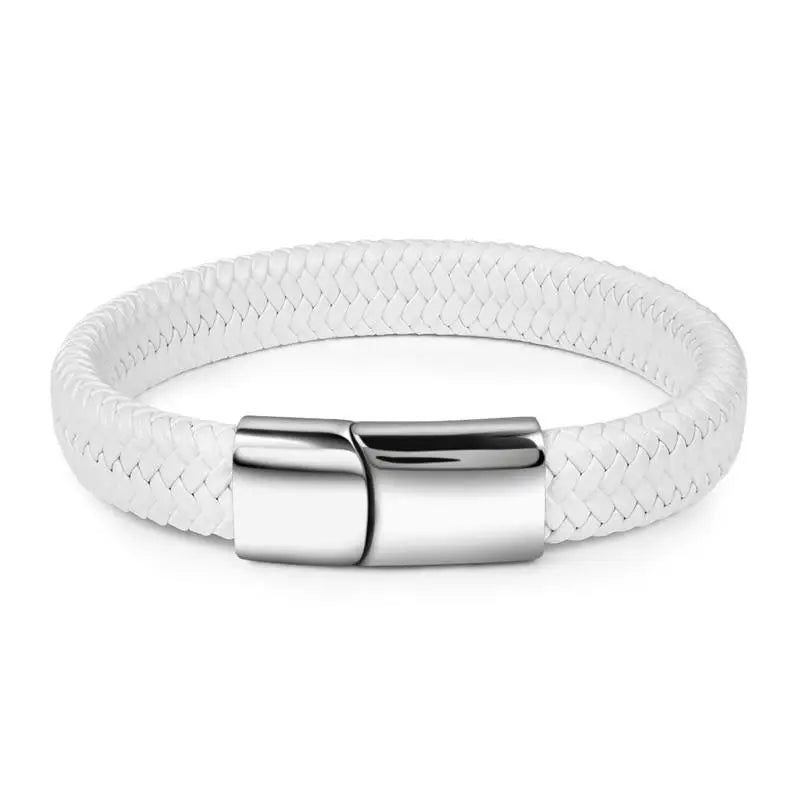 Men's Braided Leather Bracelet with Steel Clasp