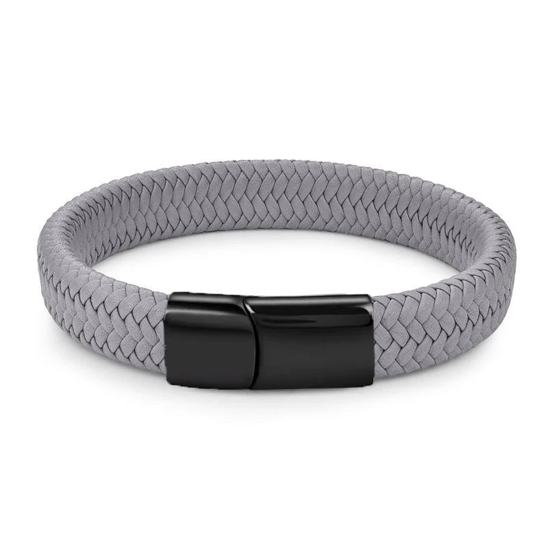 Men's Braided Leather Bracelet with Steel Clasp