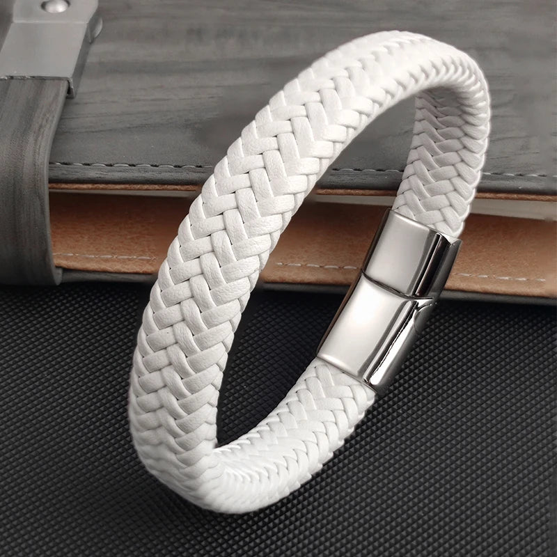 Men's Braided Leather Bracelet with Steel Clasp