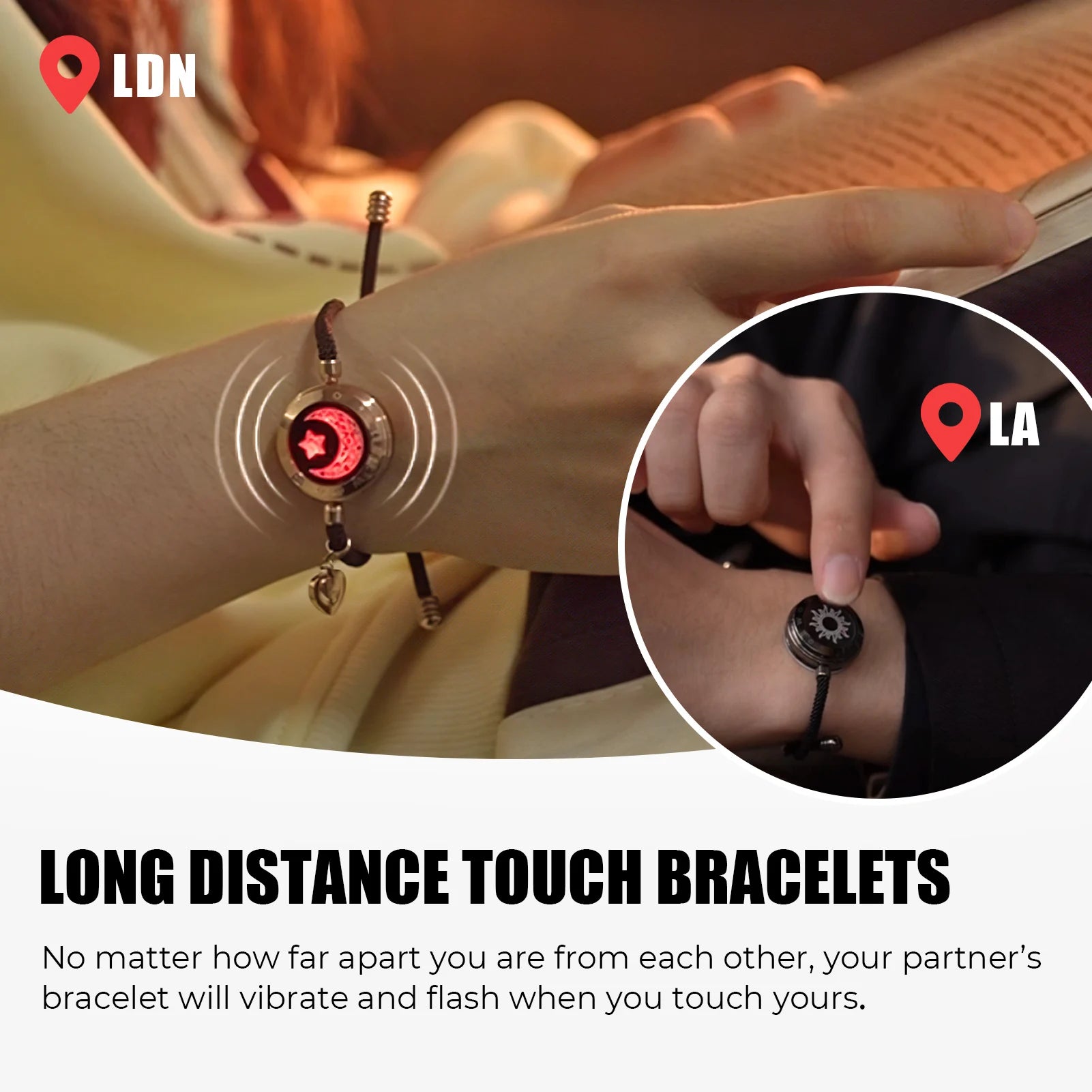 Connected Couple Bracelets – Vibration &amp; Light, Long Distance