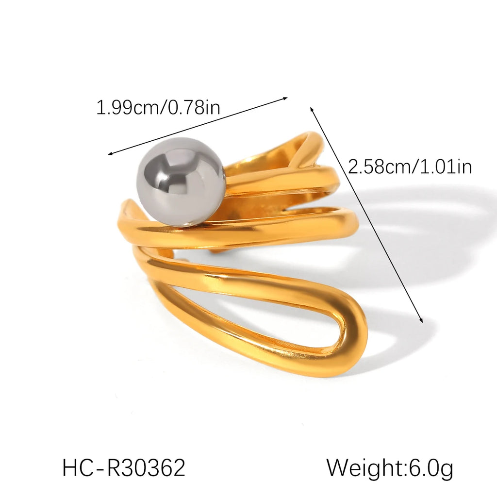 Bague Boule Acier Ligne Irrégulière Femme