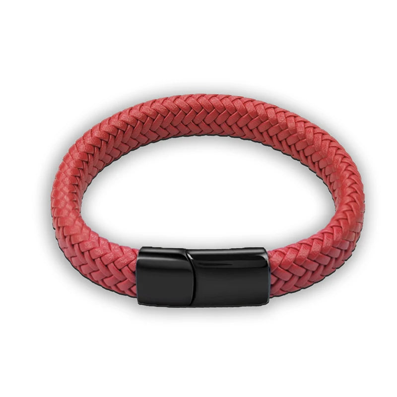 Men's Braided Leather Bracelet with Steel Clasp